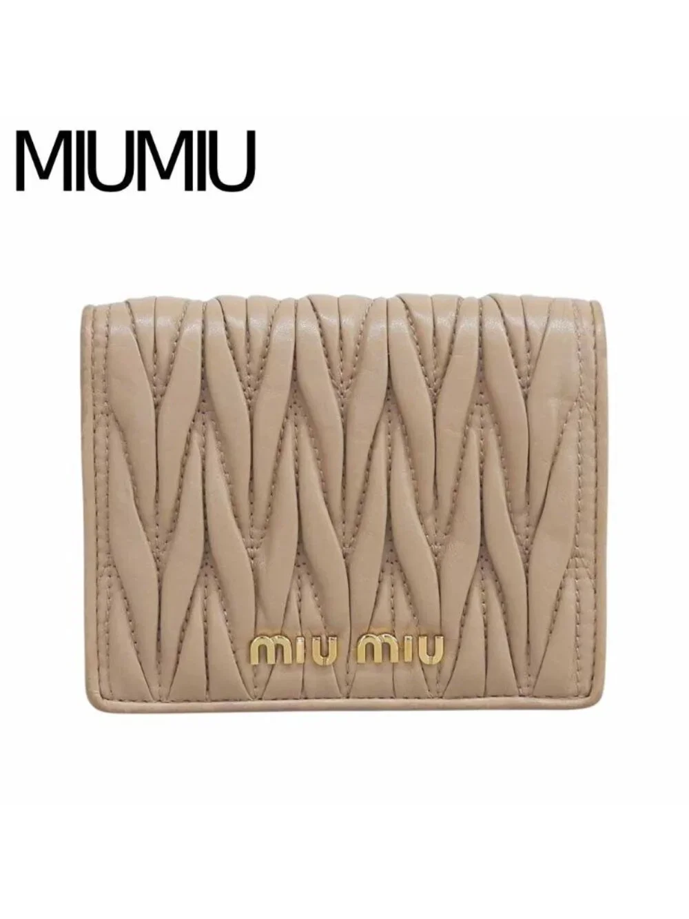 Miu Miu Matelasse Bifold Wallet Compact Pink Beige Inside Like